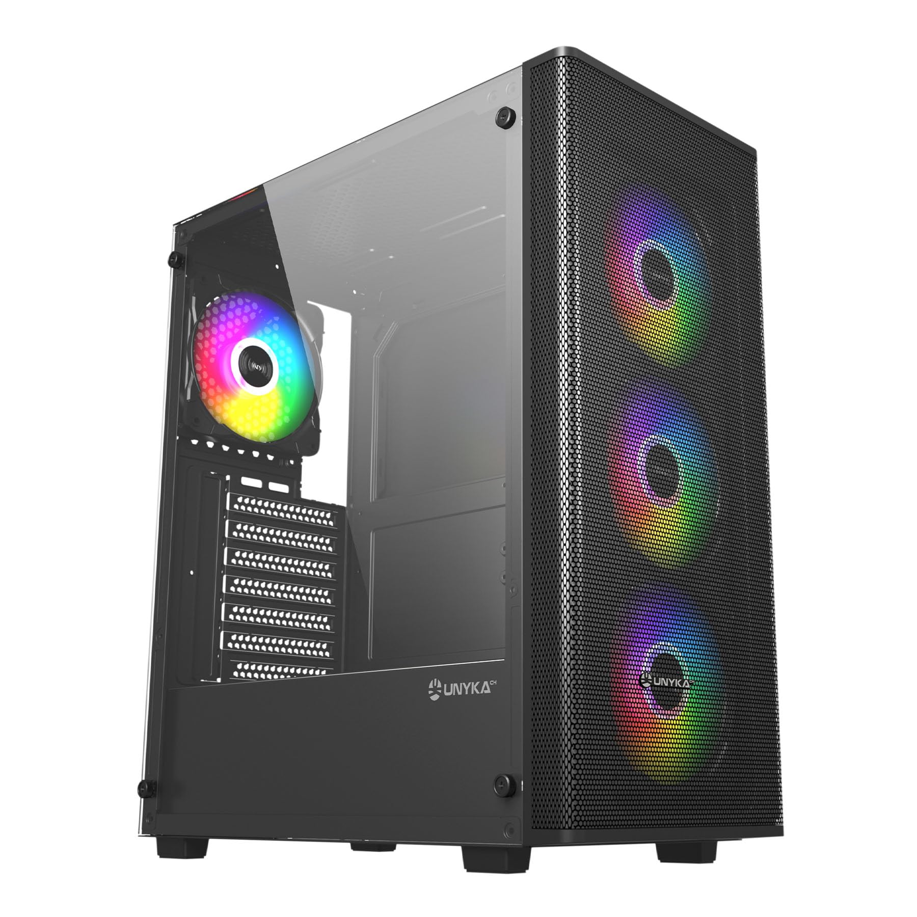 UNYKAch ATX MIR 100 - Scatola per computer da gaming grande formato con 4 ventole ARGB, 1 USB 2.0 e 3 USB 3.0