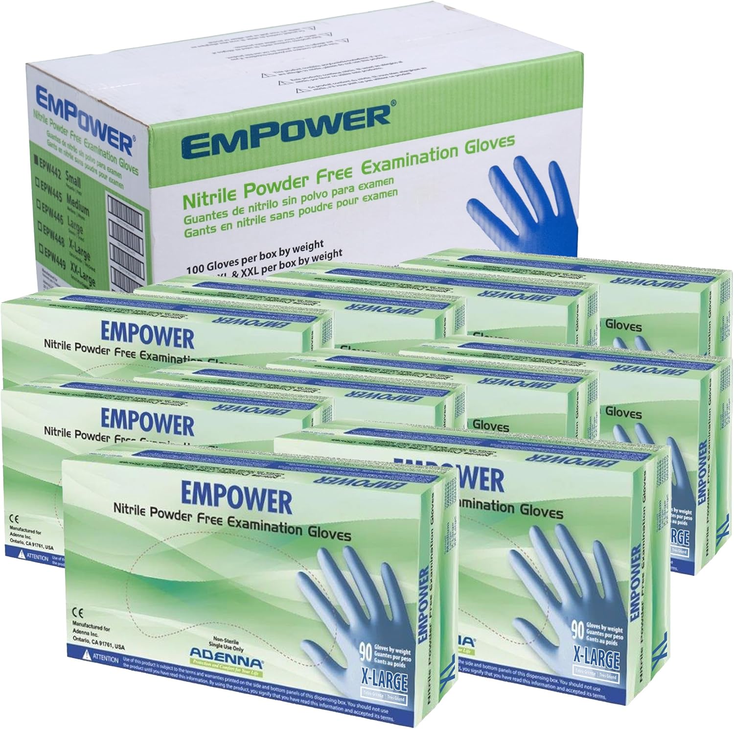Adenna EMPOWER Disposable Nitrile Glove - 8 Mil, Medical Exam Rubber Gloves with Textured Grip, Non-Latex & Powder-Free, Cleanroom Lab & Industrial use, Case of 900, X-Large, Blue