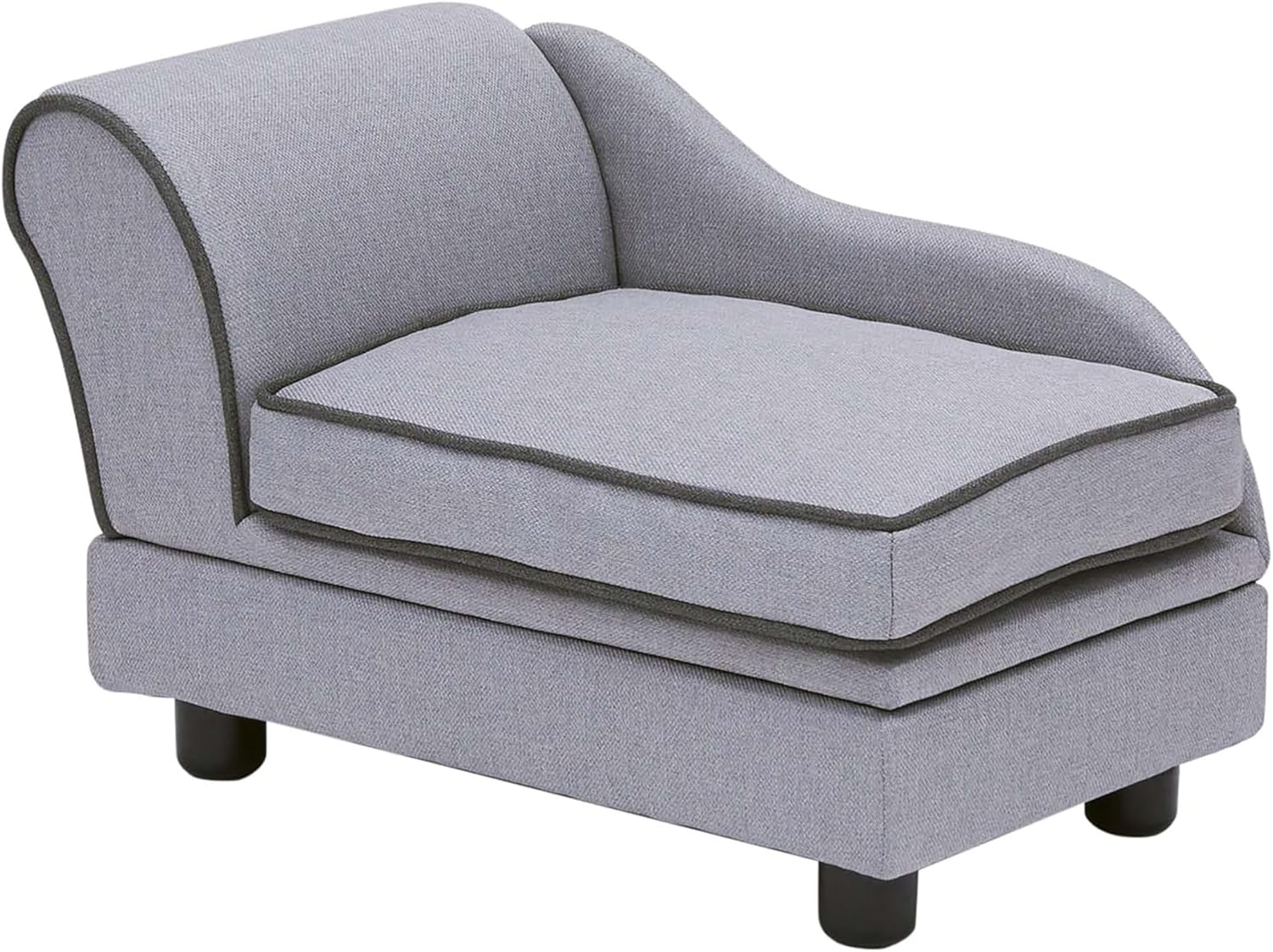 Teamson Pets Ivan 22 Inch Long Upholstered Chaise Lounge Sofa Dog Bed with Removable Cushion and Underneath Storage for Cats & Small Dogs, Light Gray