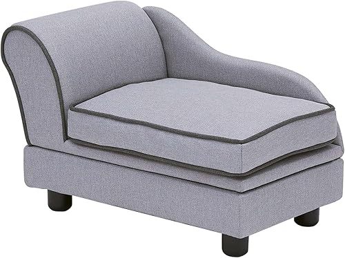 Teamson Pets Ivan - Sofá cama tapizada de 22 pulgadas de largo con cojín extraíble y almacenamiento debajo para gatos y perros pequeños, gris claro