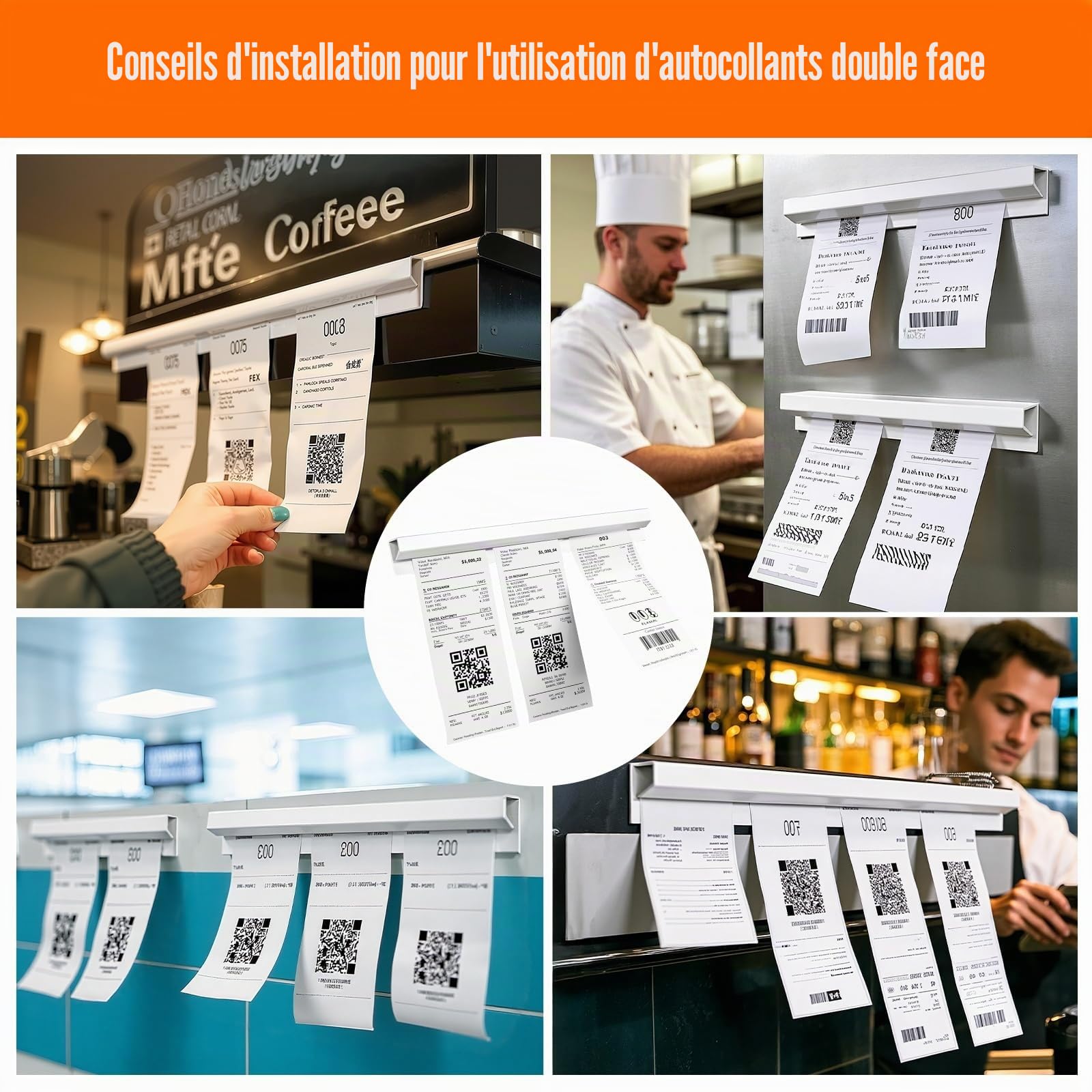 2 Pièces Porte Ticket, Barre a Bon de Commande, 40CM Porte Bon de Commande Restaurant, Barre Ticket Cuisine, Porte Ticket de Caisse pour Restaurants, Cafés, Cuisines, Bars
