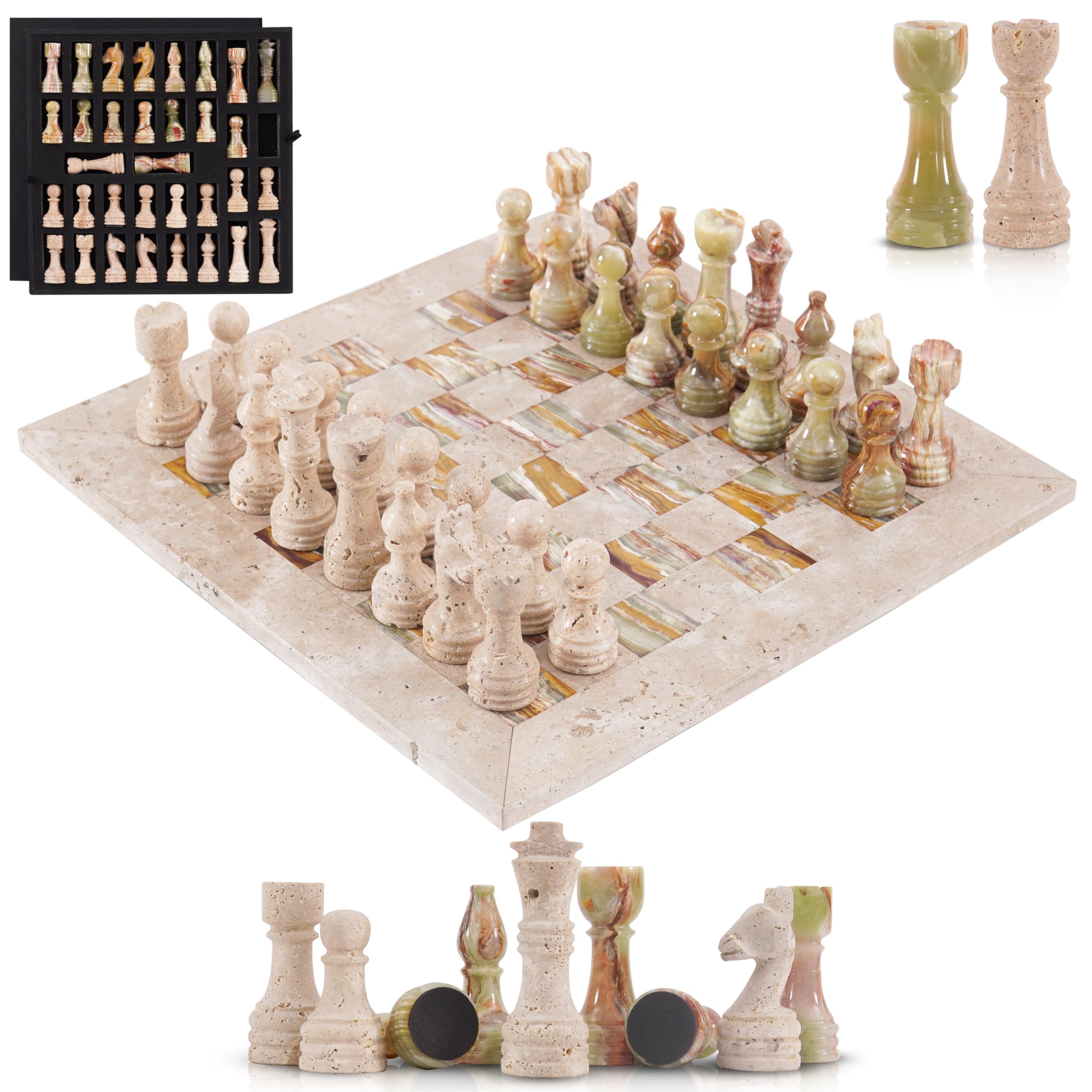 Marble Chess Set for Adults, 15" Stone Board & 32 Chess Pieces