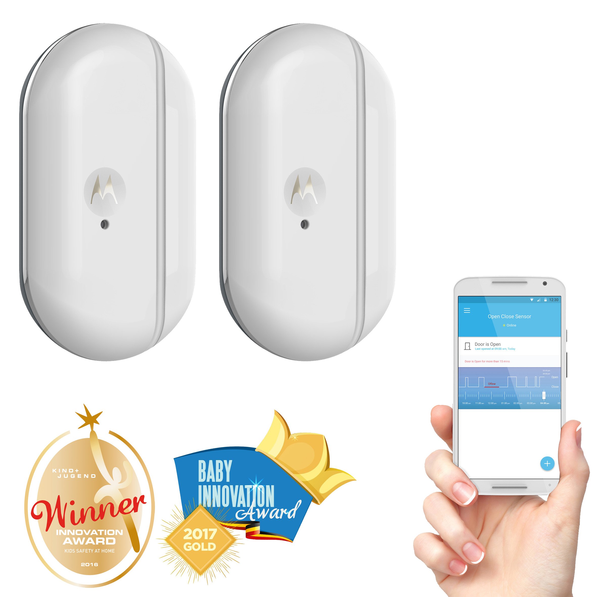 Capteur De Porte Et Fenêtre Connecté Enfants Avec Alertes - Détecteur Ouverture Porte Et Fenêtre - Capteur Porte - Notifications Téléphone, Tablette Et Ordinateur - 2 Unités - MO-MBP81-SN2 MOTOROLA
