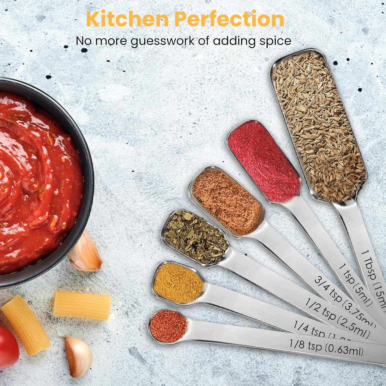 Stainl Steel Measuring Spoons, Includes 6 Rectangular Measuring Spoons