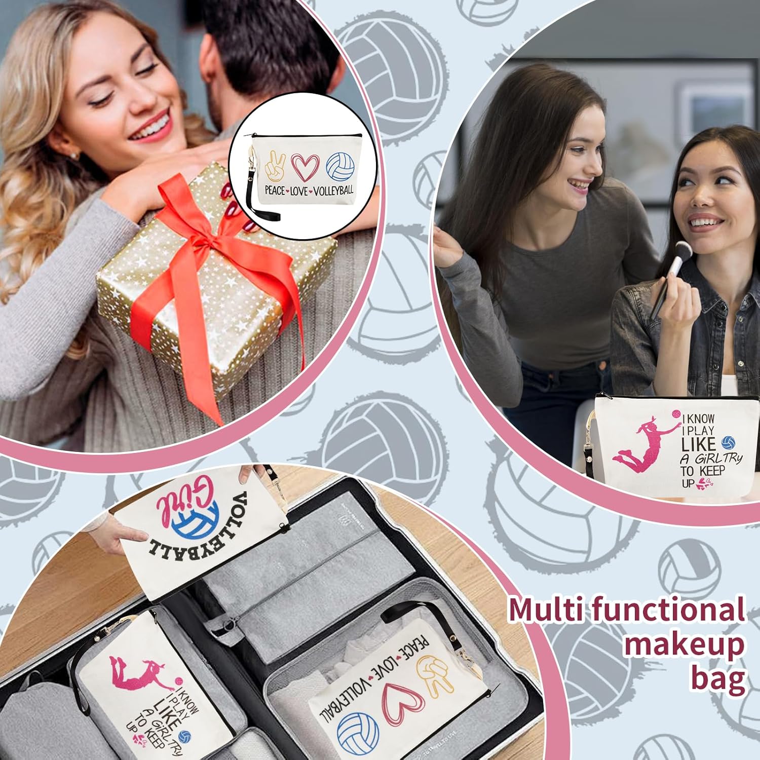 12 Pcs Volleyball Makeup Bag Gifts for Team, Volleyball Gifts for Teen Girls with Canvas Makeup Bags, Inspirational Volleyball Gifts for Team to Store Cosmetics and Various Objects (8.3 x 5.1 Inches) - Image 6