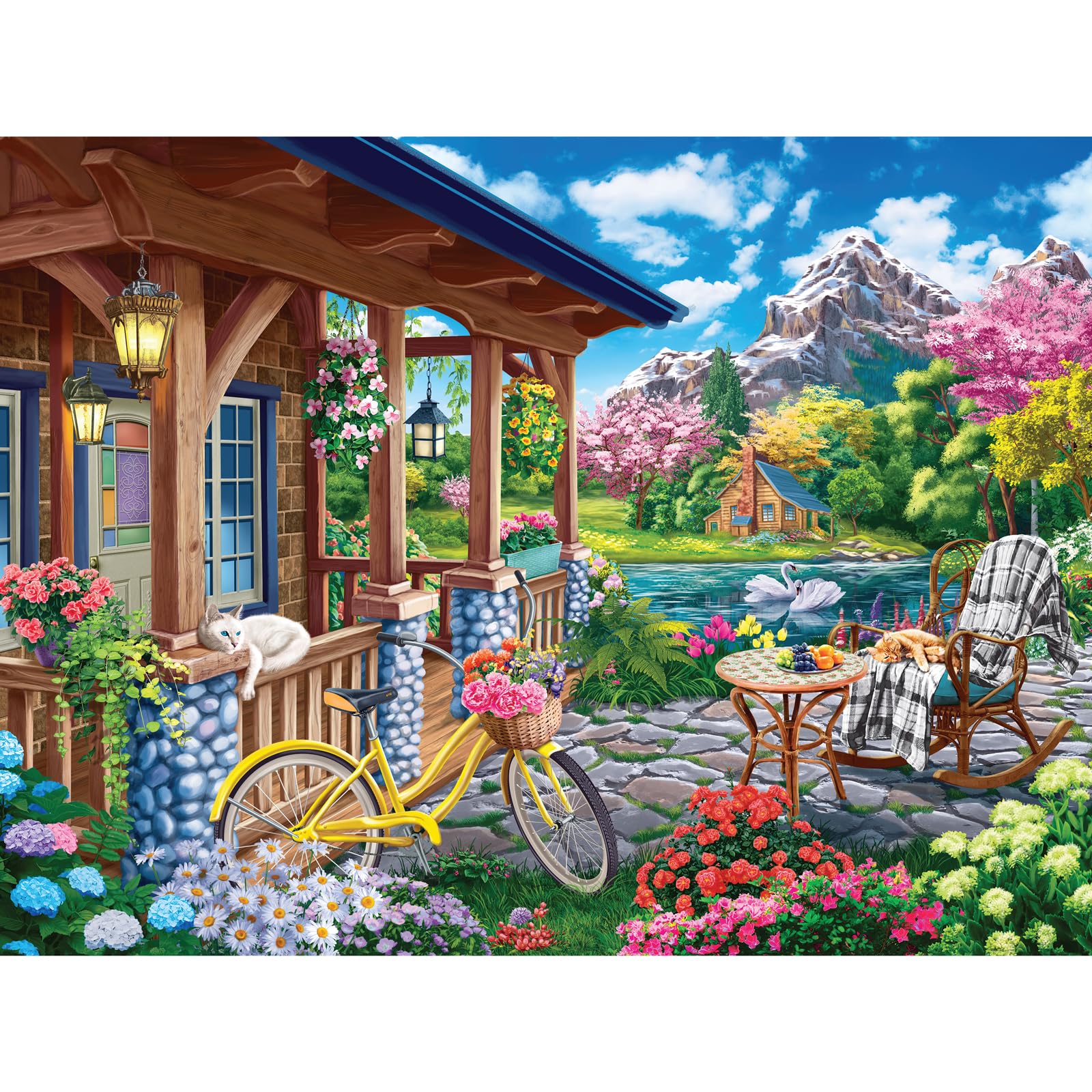Bits and Pieces - 300 Piece Jigsaw Puzzle for Adults - 18" x 24" - Colorful House Near The Lake - 300 pc Large Pieces Mountain Cabin Jigsaw by Image World