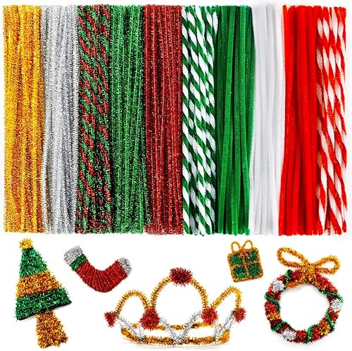 Praisebank Limpiapipas para manualidades (180 piezas en 10 colores navideños), limpiadores de tuberías de 12 pulgadas de largo, limpiadores de