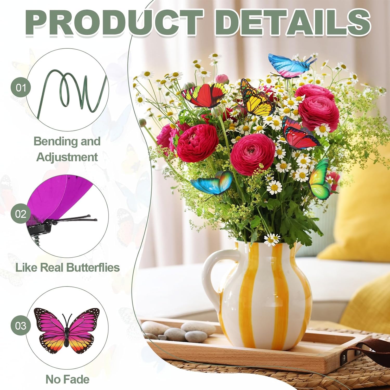 MECCANIXITY 20pcs Butterfly Stakes, 7cm Butterfly Garden Decoration PVC Waterproof Artificial Butterflies Stick Plant Stakes for Indoor Outdoor Christmas Yard Decor, Purple