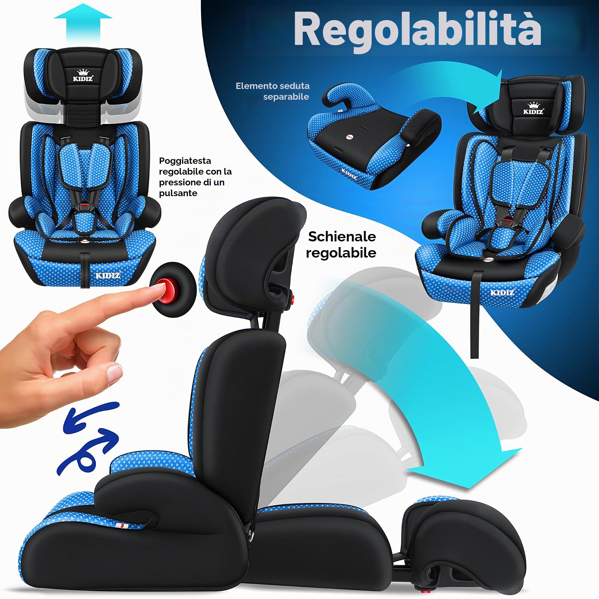 KIDIZ® Seggiolino auto per bambini Seggiolino per bambini | Seggiolino auto Guscio con sedile | 9 kg - 36 kg 1-12 anni | gruppo 1-2 -3 | universale | Classic