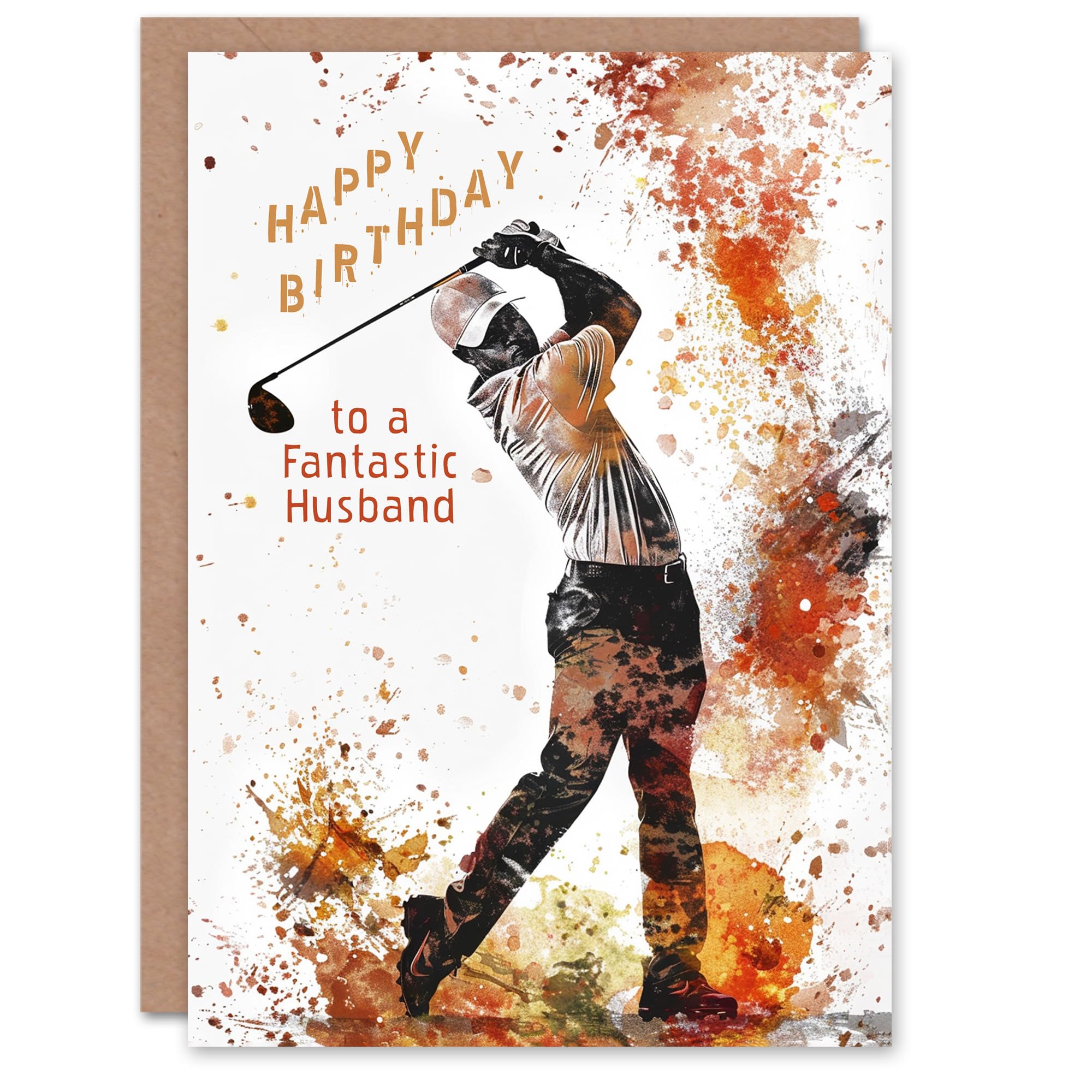 Artery8 Happy Birthday Card to a Fantastic Husband Golf Lover Tee Shot Driver Swing Golfing