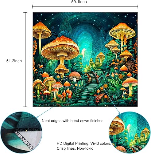 Miniatura 7 de Livole Tapiz de hongos de fantasía, tapiz de estrellas, tapiz de plantas y hojas, tapiz de bosque encantado para colgar en la pared para habitación