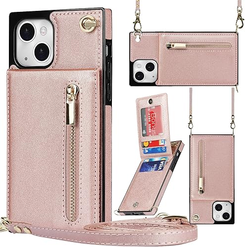 Miniatura 1 de Funda compatible con iPhone 13 de 6.1 pulgadas, a prueba de golpes, con cremallera, bolsillo con cremallera, correa de hombro, elegante funda