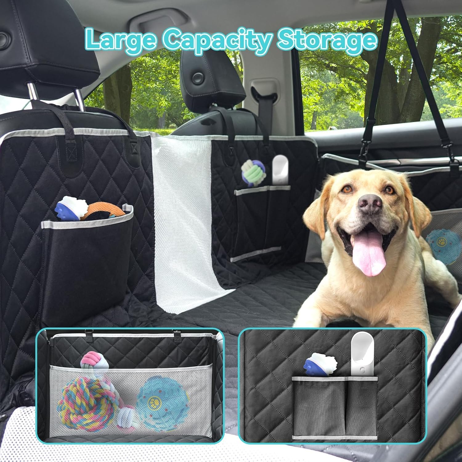 DAISTERN Coprisedile Auto per Cani Rigido, Telo Posteriore Cane Auto Universale 100% Impermeabile con 8 Strati Materiali Migliorati Grande Capacità Stoccaggio Antigraffio Antiscivolo Facile da Pulire