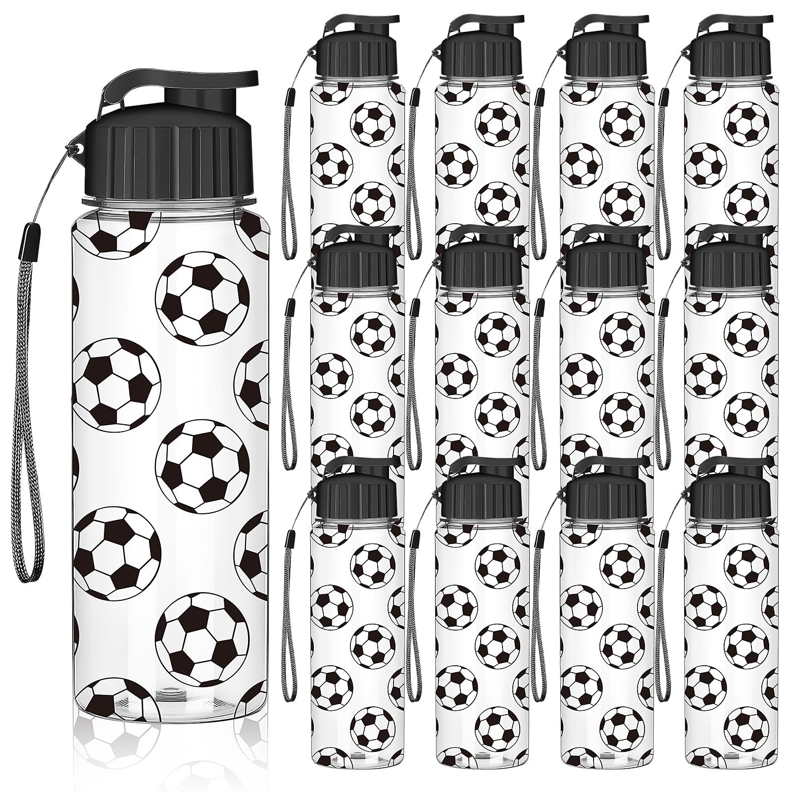 MSYU Fußball-Wasserflaschen, 500 ml, mit auslaufsicherem Klappverschluss, wiederverwendbare Kunststoff-Wasserflaschen für Party, Team, Geschenk, Zubehör, Sportgeschenke, Geschenke, 12 Stück