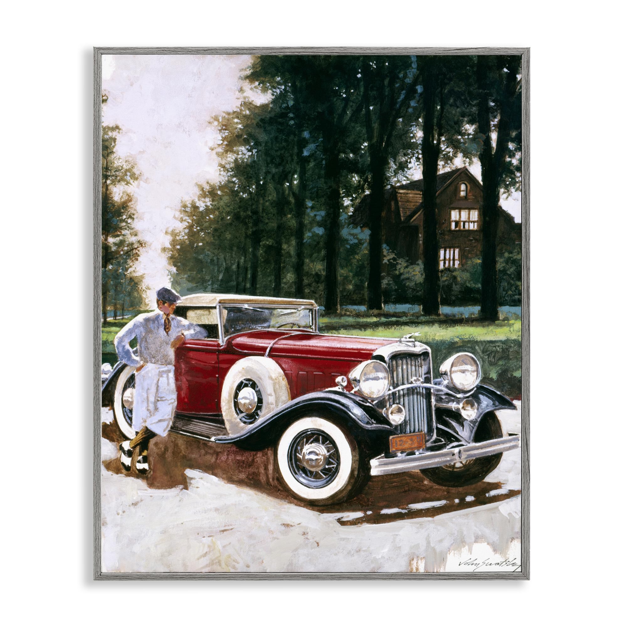 'Retro Convertible Coupe & Driver'| Framed Giclee Art