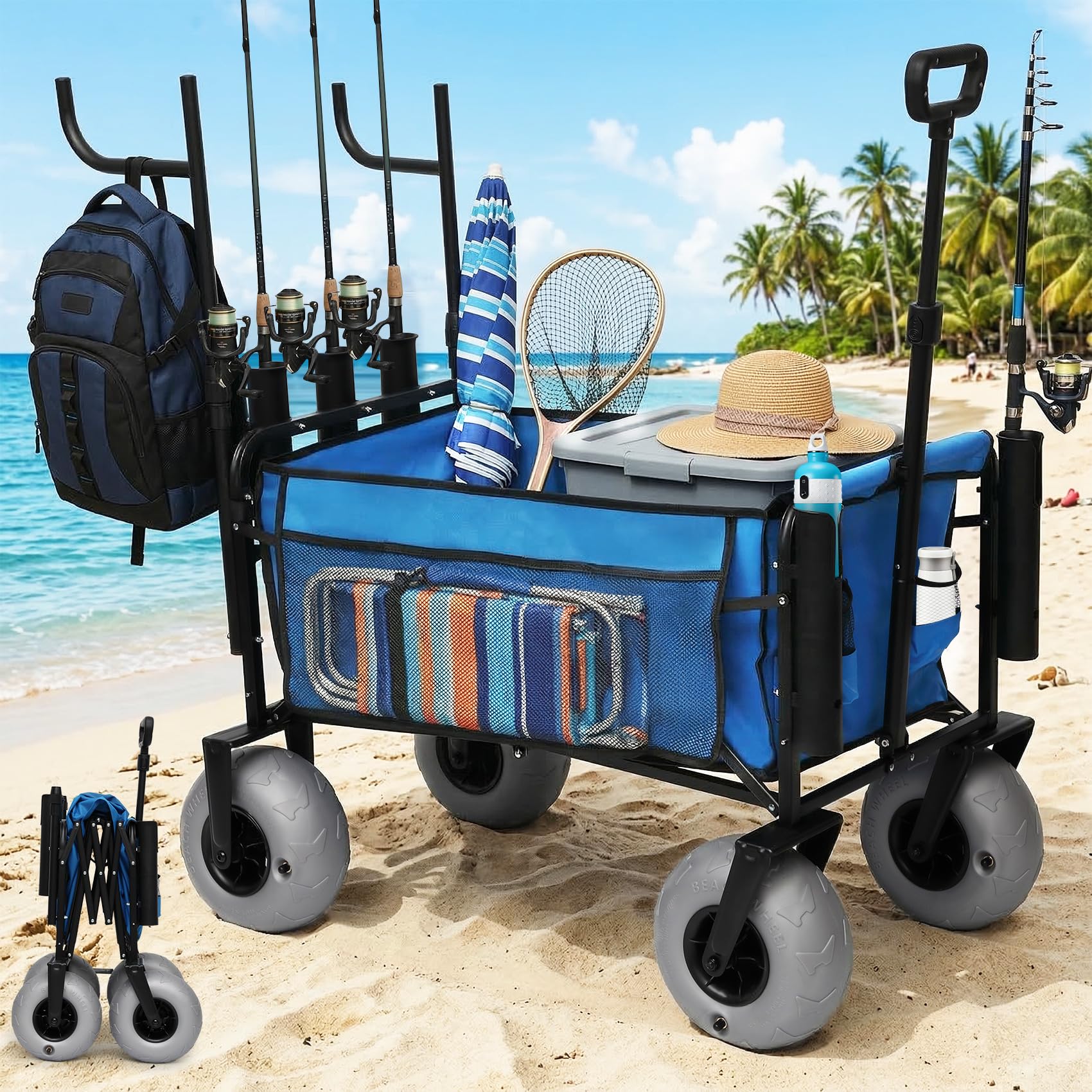 best collapsible fishing cart Amazon.com: Fishing Cart Beach Wagon for Sand, 9