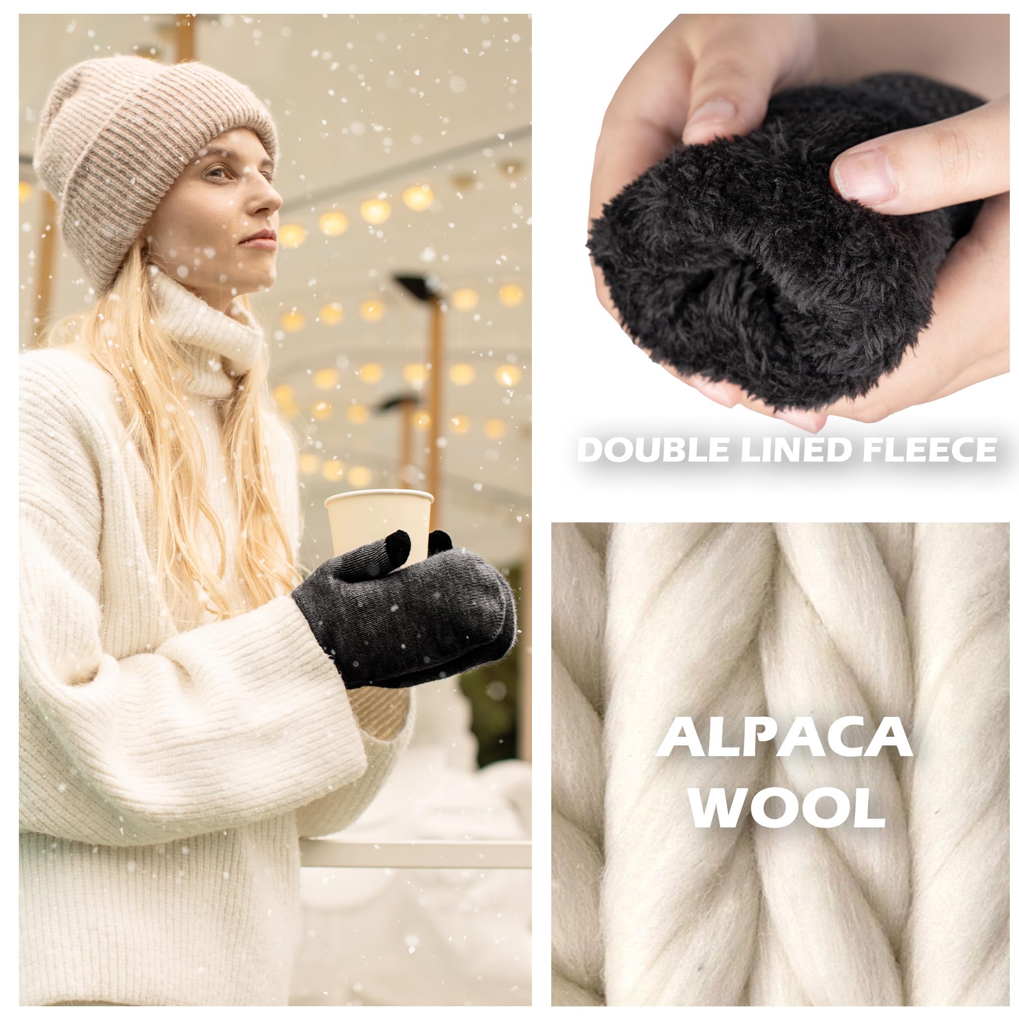 Rahhint Guanti invernali in lana di alpaca per donne e uomini a doppio strato fodera in pile guanti invernali touch screen antivento guanti caldi regali