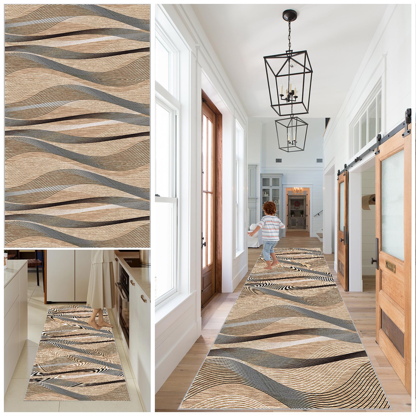 Hallway Runner Rug Kitchen Runners Non Slip washable runner Vintage Carpet Runners for Entryway Long Absorbent Low Pile Floor Mat Hall Runners for Kitchen Bedroom Entryway Laundry 80 x 100 cm