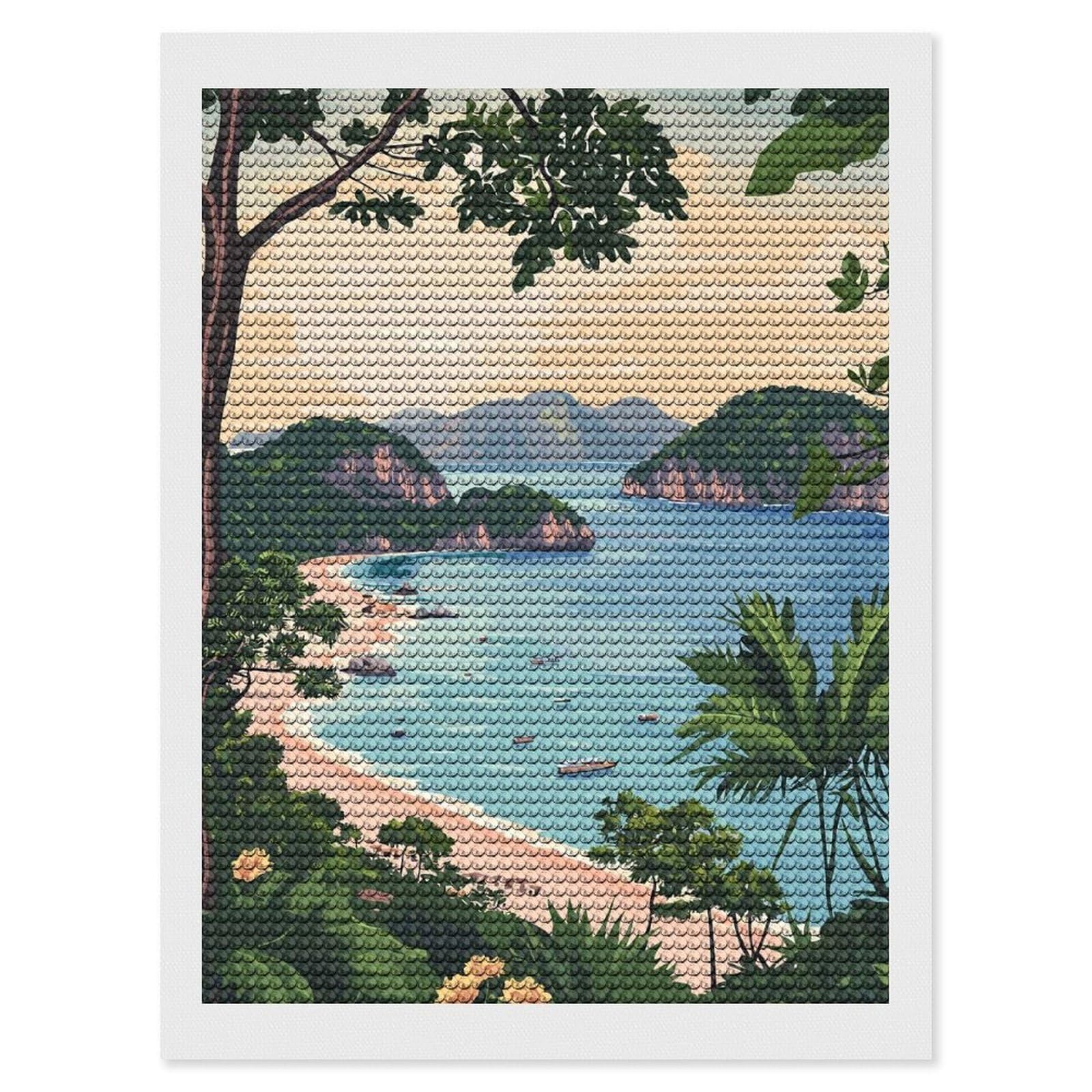 Junmoney Tropical Beach Landscape Diamond Painting Canvas Set 12"x16", for Women, Pleasing Wall Art Project, Aesthetic Room Decor, Gift Idea