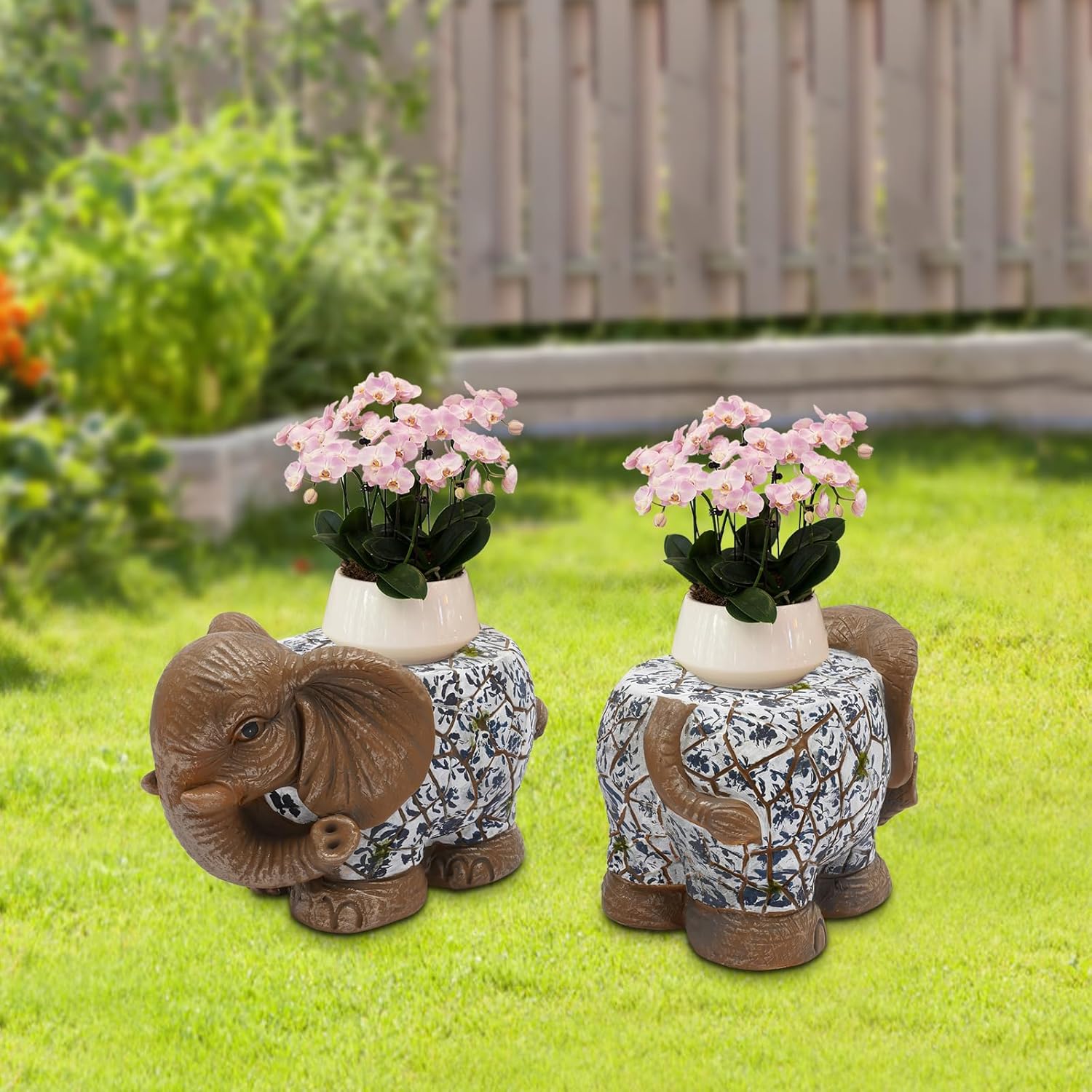 Elephant Garden Stool, 2Pcs Side Table, Decorative Garden Stool, Plant Stand, Ceramic Indoor Outdoor Garden Stool, for Living Room, Bathroom, Garden, Homes, Parks, School, Patio