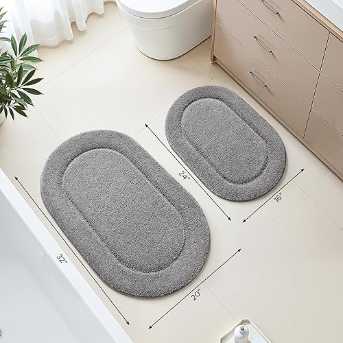 Miniatura 2 de HOMEIDEAS Juego de 2 alfombras de baño, tapetes de baño suaves y microfibra absorbente, lavables a máquina, para ducha, bañera, cocina (20 x 32 + 16