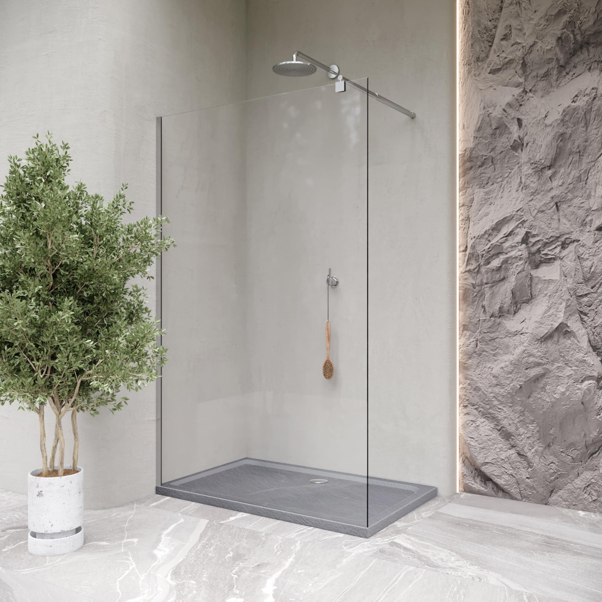 Duschwanne SHIMMER STONE 100x120 cm in Grau, flache rechteckige Duschtasse aus langlebigem Sanitäracryl in Schieferoptik inkl. Ablaufgarnitur (Siphon) mit Geruchsverschluss