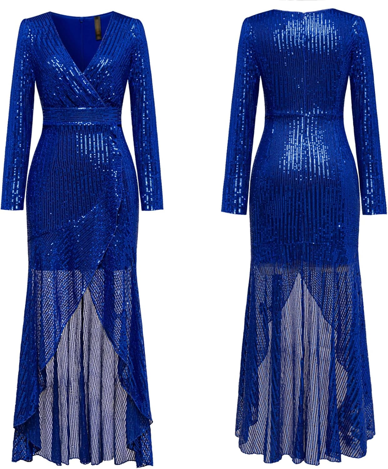 Women's Long Sequin Formal Dresses Long-Sleeve Cocktail Wedding Guest Dresses Elegant V Neck Party Gowns - Image 4