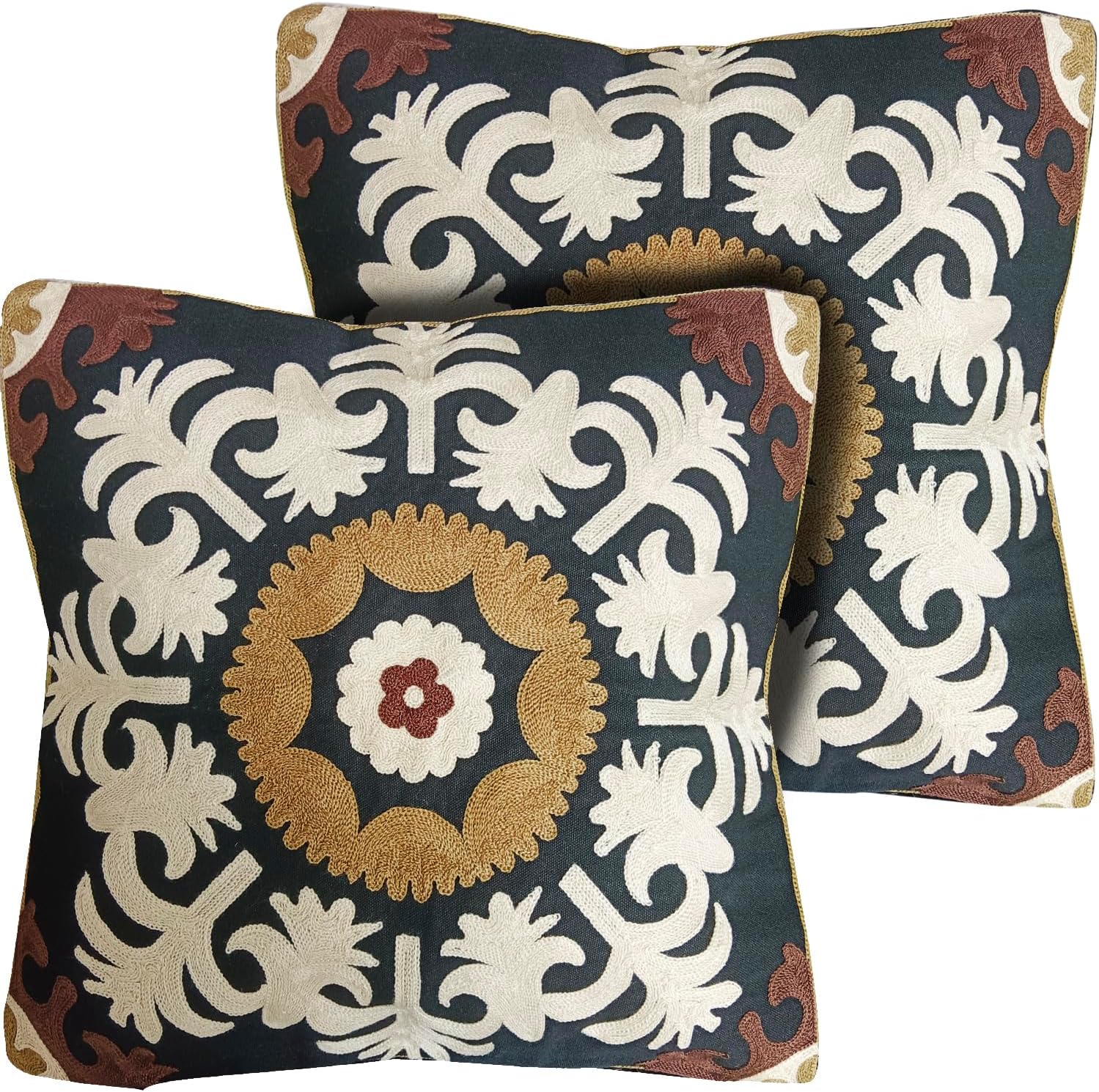 Generic 2 Pack Embroidered Throw Pillow Cover 18"" x18'', 100% Cotton Square Boho Decorative Cushion Case for Sofa Living Room Couch(Treasure Floral)