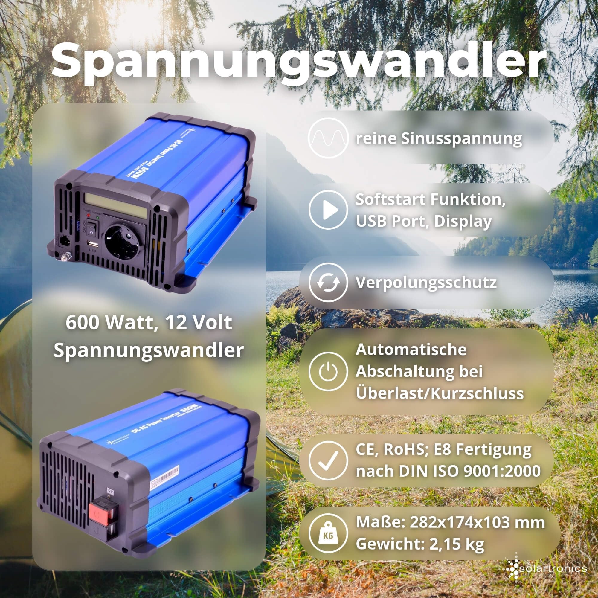 SOLARTRONICS Komplettset 1x120 Watt Solarmodul 1070x585 600 Watt FS600D12V Wandler 10A Laderegler Solaranlage