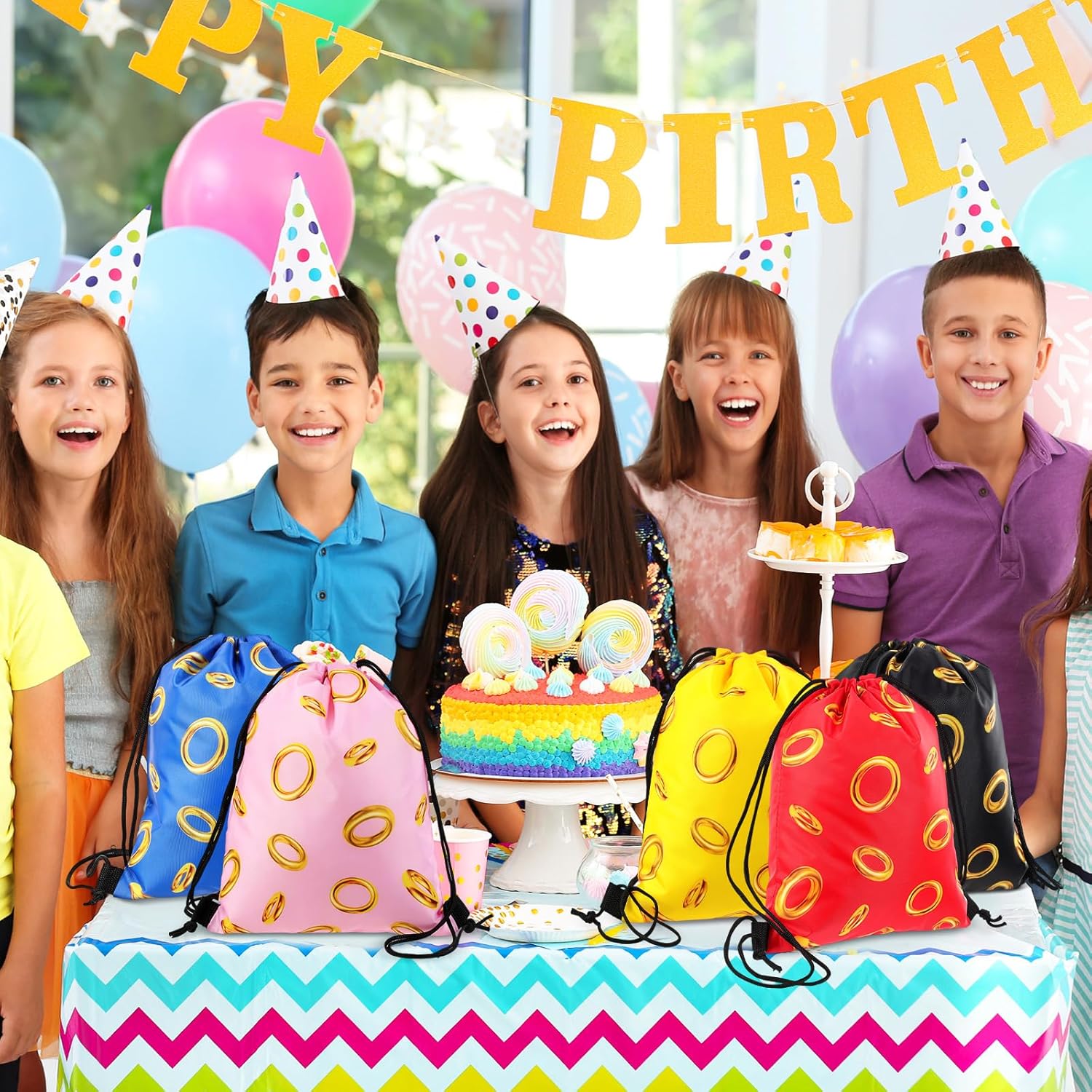 30 Pcs Gold Ring Party Favors Drawstring Bags Video Game Goodie Bags Candy Treat Backpack Decoration for Kids Gamer Birthday Party Supplies Gifts (Multicolor) - Image 7