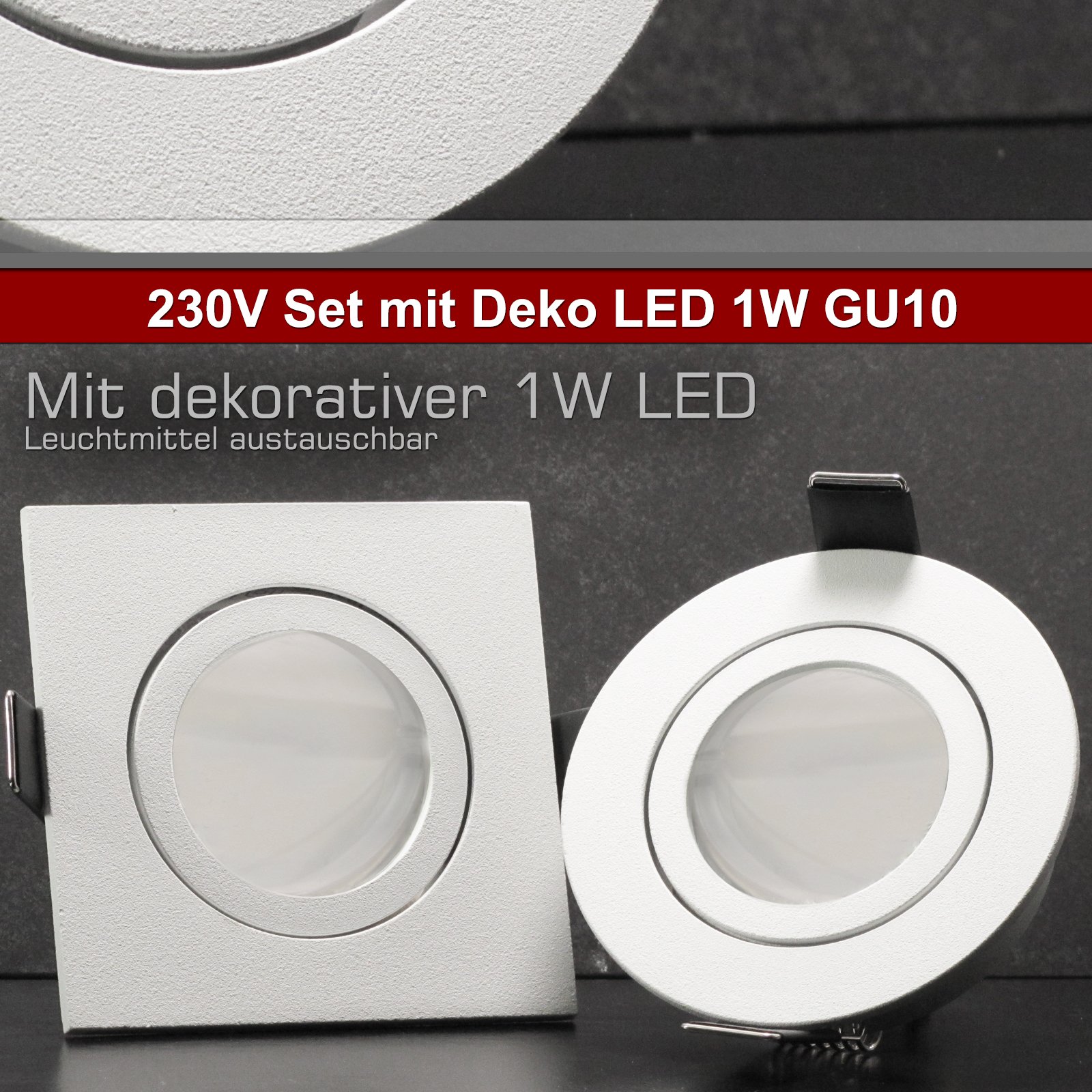 trendlights24 Bianco LED Einbaustrahler Weiß 230V 8er Set 1,5W Spots GU10 | Decken Einbauleuchte, Weiß matt, eckig, LED Spots, Kaltweiß, 6000k, austauschbar, Einbauspot, schwenkbar, 68 mm Lochmaß
