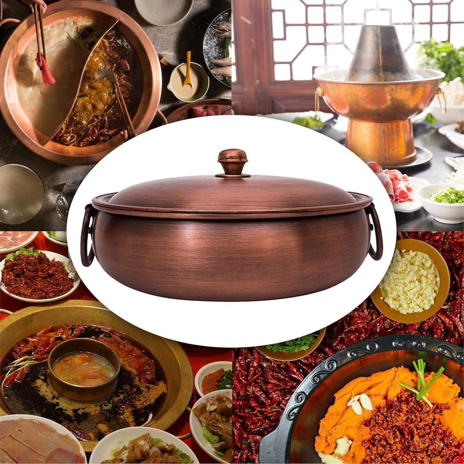 Pentola Rame per Hot Pot Chafing Dish Zuppa Bollente per Festa Regalo Cucina, 30cm, 30cm
