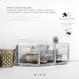 BINO THE MANHATTAN SERIES Acrylic Makeup Drawer Organizer- 2 Drawer Short | Clear Beauty Organizers and Storage| Cosmetic & Makeup Drawer| Home Organization| Jewelry & Vanity Accessories Drawers