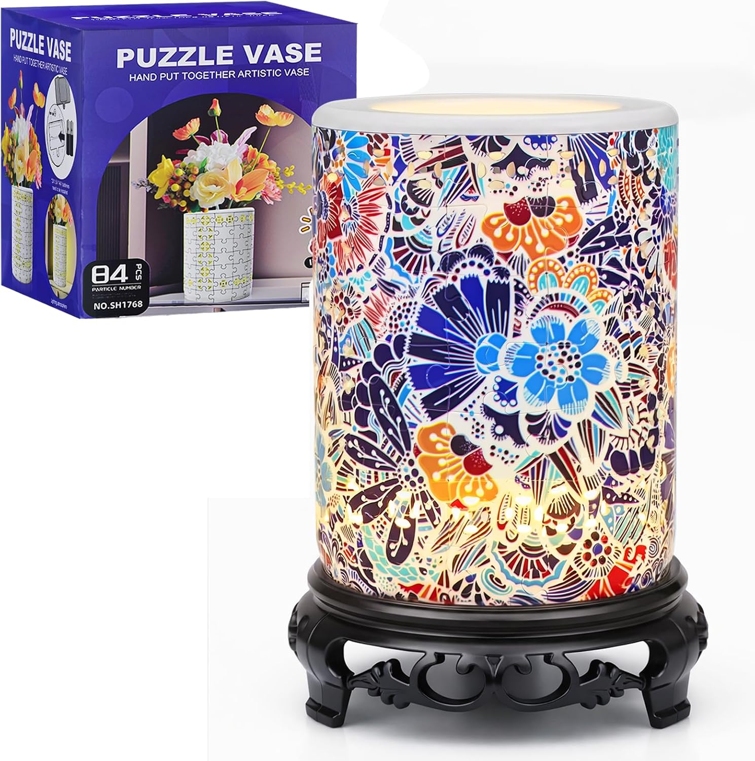 3D Puzzles Vase for Adults, LED 84 Pieces Plastic DIY Unique Pattern 3D Puzzle Planter, Crafts for Adults Gift Birthday Gifts for Flower Arrangements Pen Holder and Home Decor
