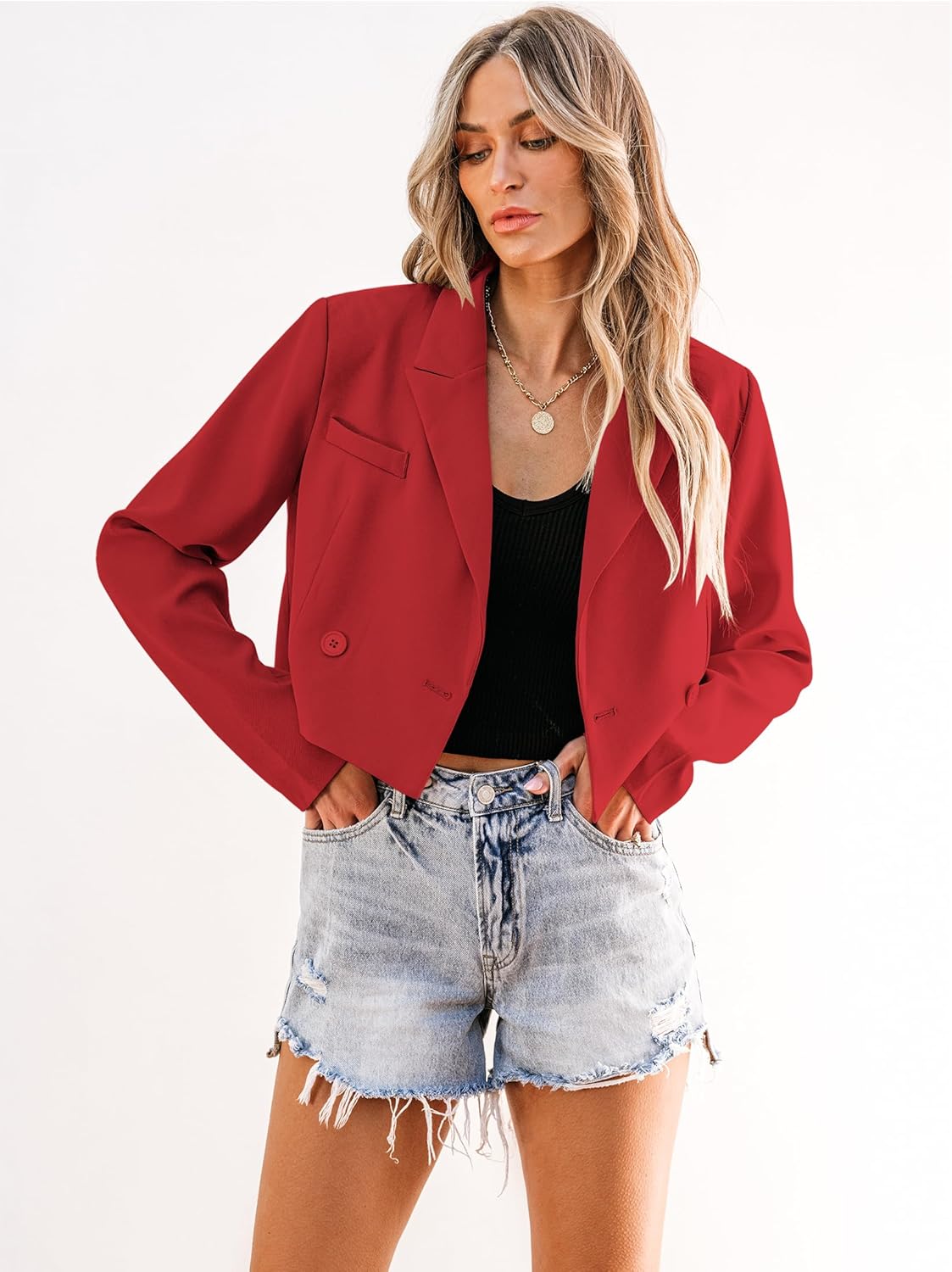 luvamia Cropped Blazers for Women Business Casual Open Front Long Sleeve Suit Jacket Trendy Oversized Work Office Blazer - Image 3