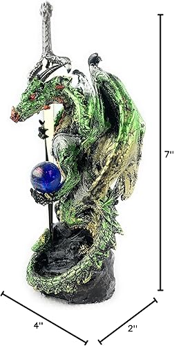 Miniatura 7 de Ain't It Nice Estatua medieval de dragón con espada y bola de cristal, decoración coleccionable de fantasía, verde 4 (L) 2 (ancho) 7 pulgadas (alto)