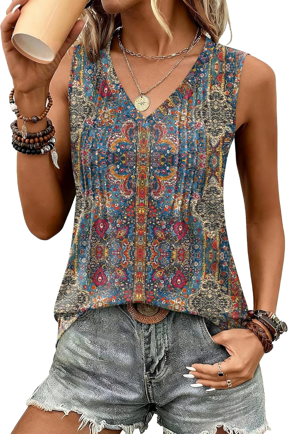 LOMON Tank Tops for Women Loose Fit V Neck Sleeveless Shirts 2026 Fashion Summer Clothes S-3XL