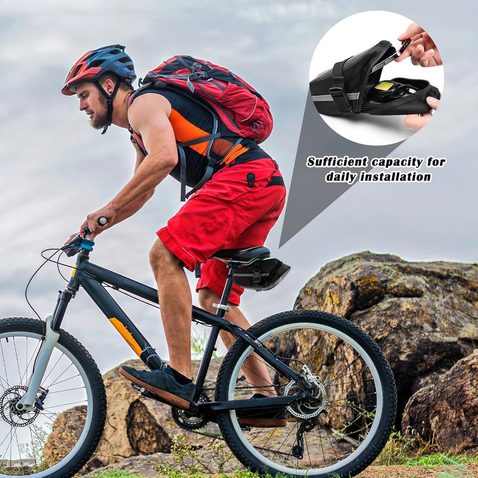 YUISI Bicycle Storage Bag for Under Saddle, Waterproof Wear Resistant Design with Reflective Strip, for Bike Accessories 1