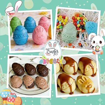 3Pack Jumbo Easter Chocolate Molds,6 Cavities Non-stick Bunny Egg Silicone Mold, Easter Egg Jello Mold for Easter Breakable Chocolate,Muffin Cupcake,Chocolate Bomb,Pudding,Mousse,Handmade Soap