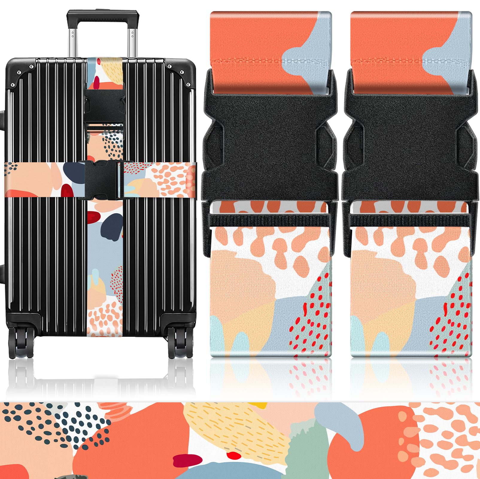 Slohif Luggage Straps for Suitcases Travel Belt Accessories Luggage Connector Identifiers 2 Pack Over Handle with Buckle Unique Nylon Adjustable Strap