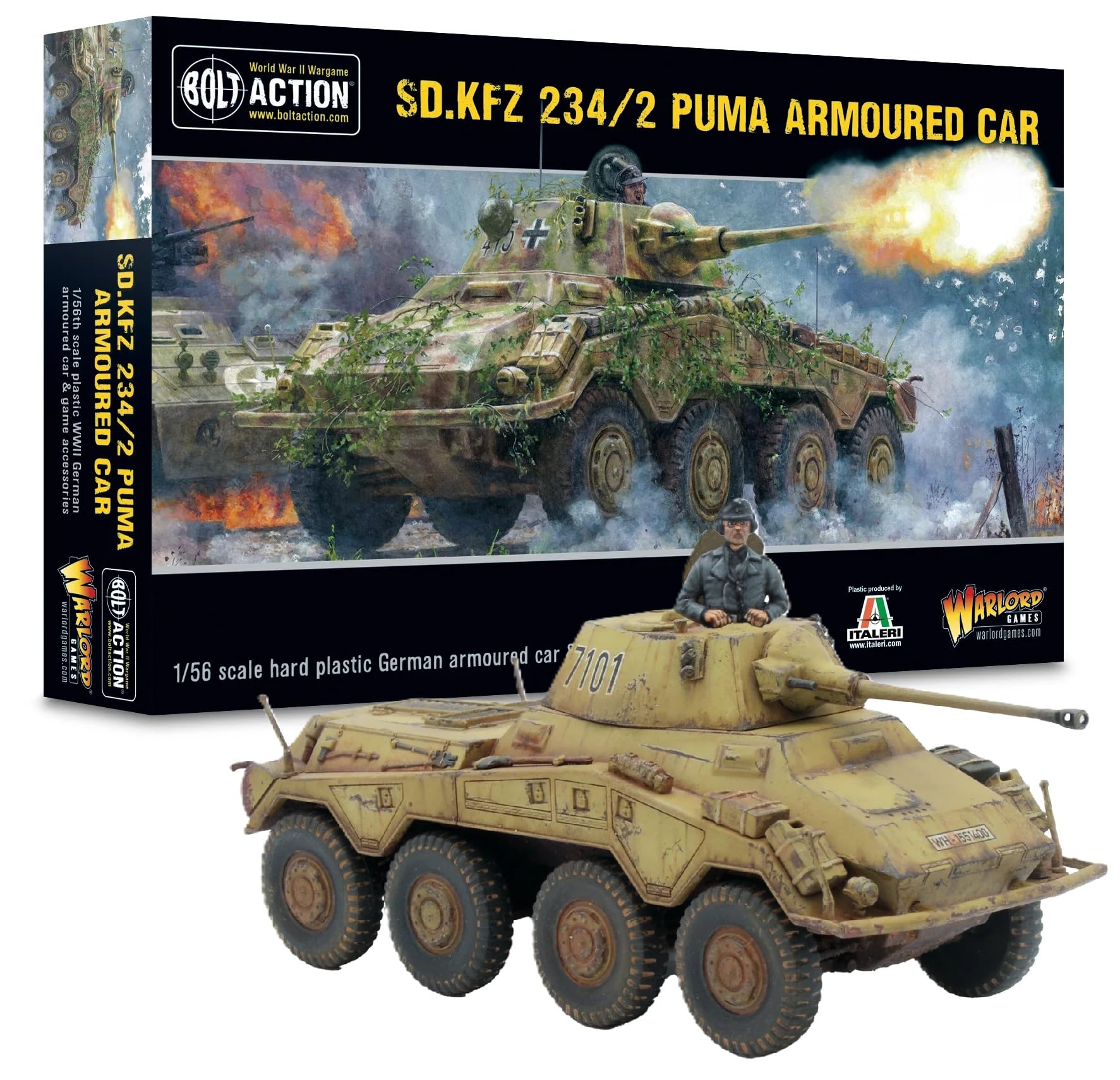 Warlord Games German Army Puma Sd.Kfz 234/2-1:56 / 28mm Plastic Scale Model Armoured Car for Bolt Action Highly Detailed World War 2 Miniatures