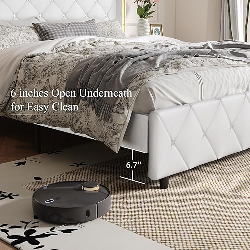 Miniatura 5 de Base de cama individual con cabecero, marco de cama individual con diseño capitonado de diamante, cama de plataforma tapizada con respaldo de alas,