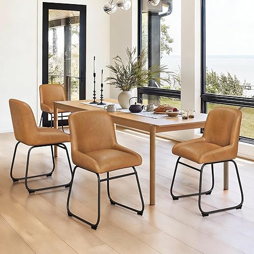 LUE BONA Juego de 4 cómodas sillas de comedor, modernas sillas de cocina tapizadas con respaldo acolchado y patas de metal gruesas para comedor,