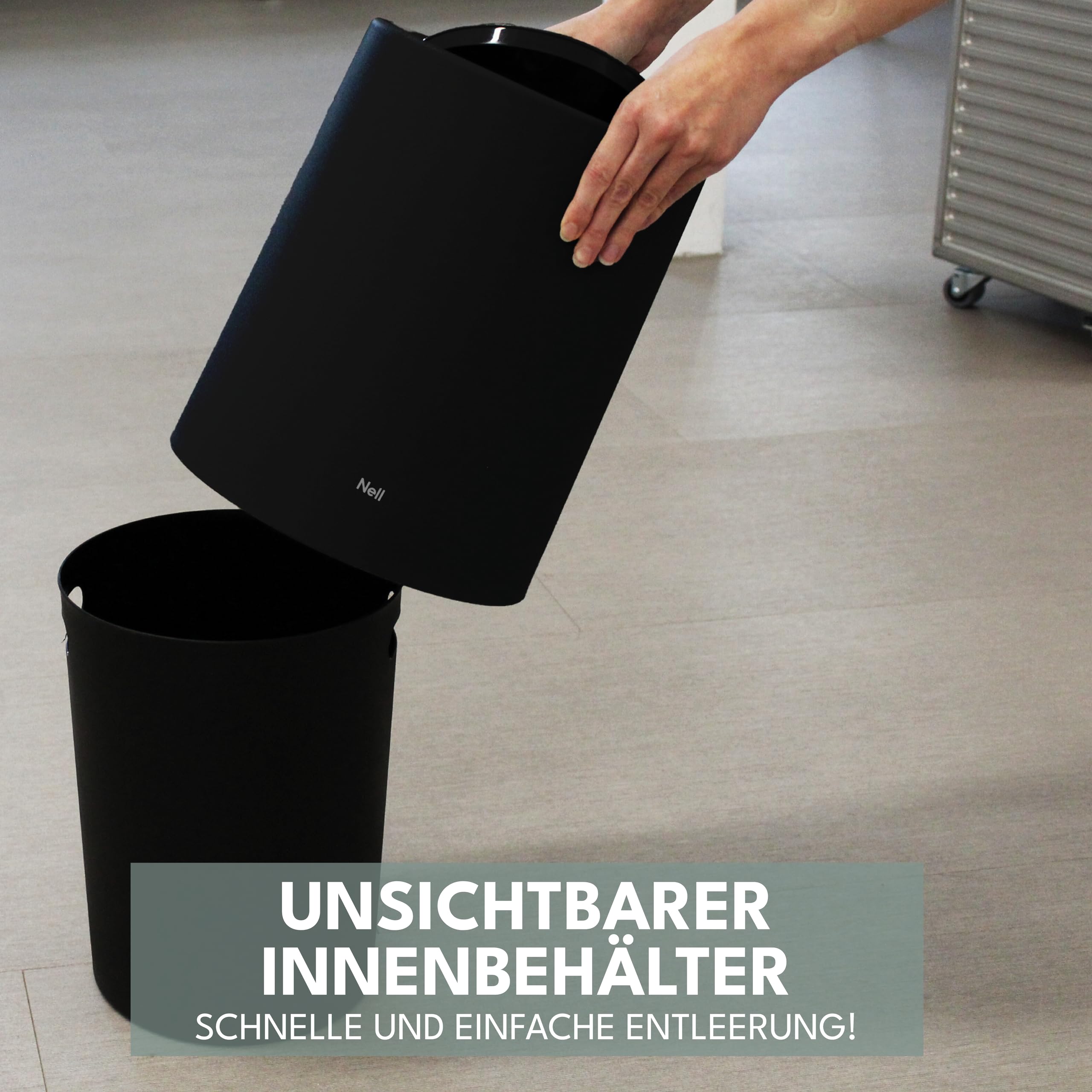 Nell Cubo de basura para oficina de 12 litros, color negro mate, ideal para oficina, cocina y salón, elegante y versátil, plástico duradero, elegante y práctico (negro, 12 l sin tapa)