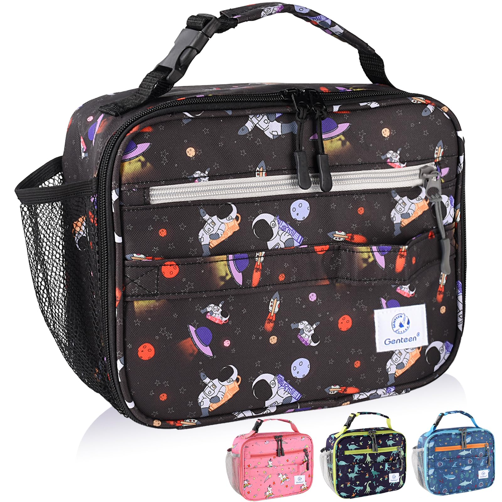 Genteen Lunch Box Kids, Prints Insulated Lunch Bag Kids Boys Girls,Soft Bag Mini Cooler Back to School Thermal Meal Tote Kit Lunch Box for School,Work,Outdoor - Astronaut