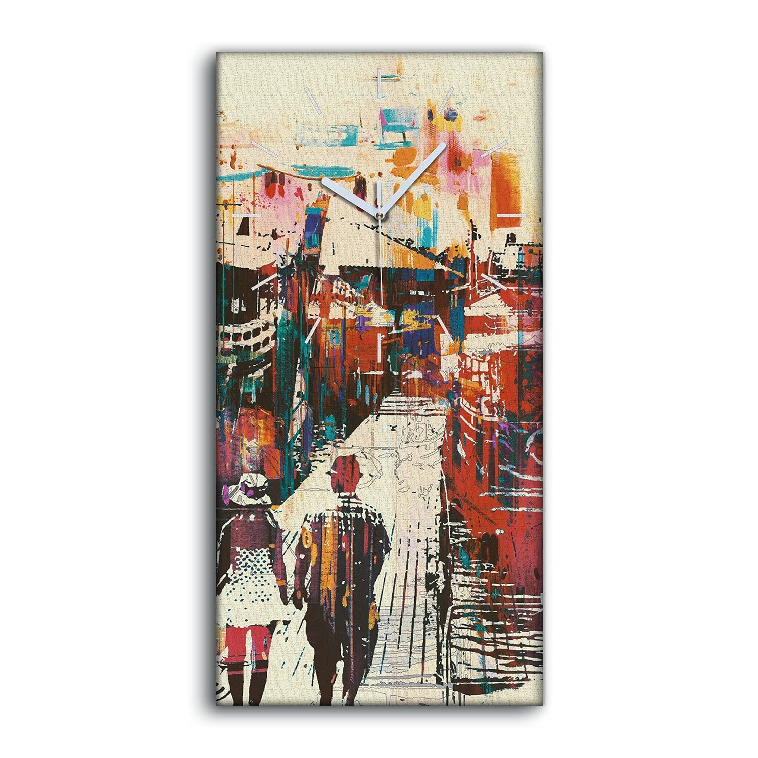 Horloge sur Toile 30x60cm Image Couple de Rue Décoration Art Moderne