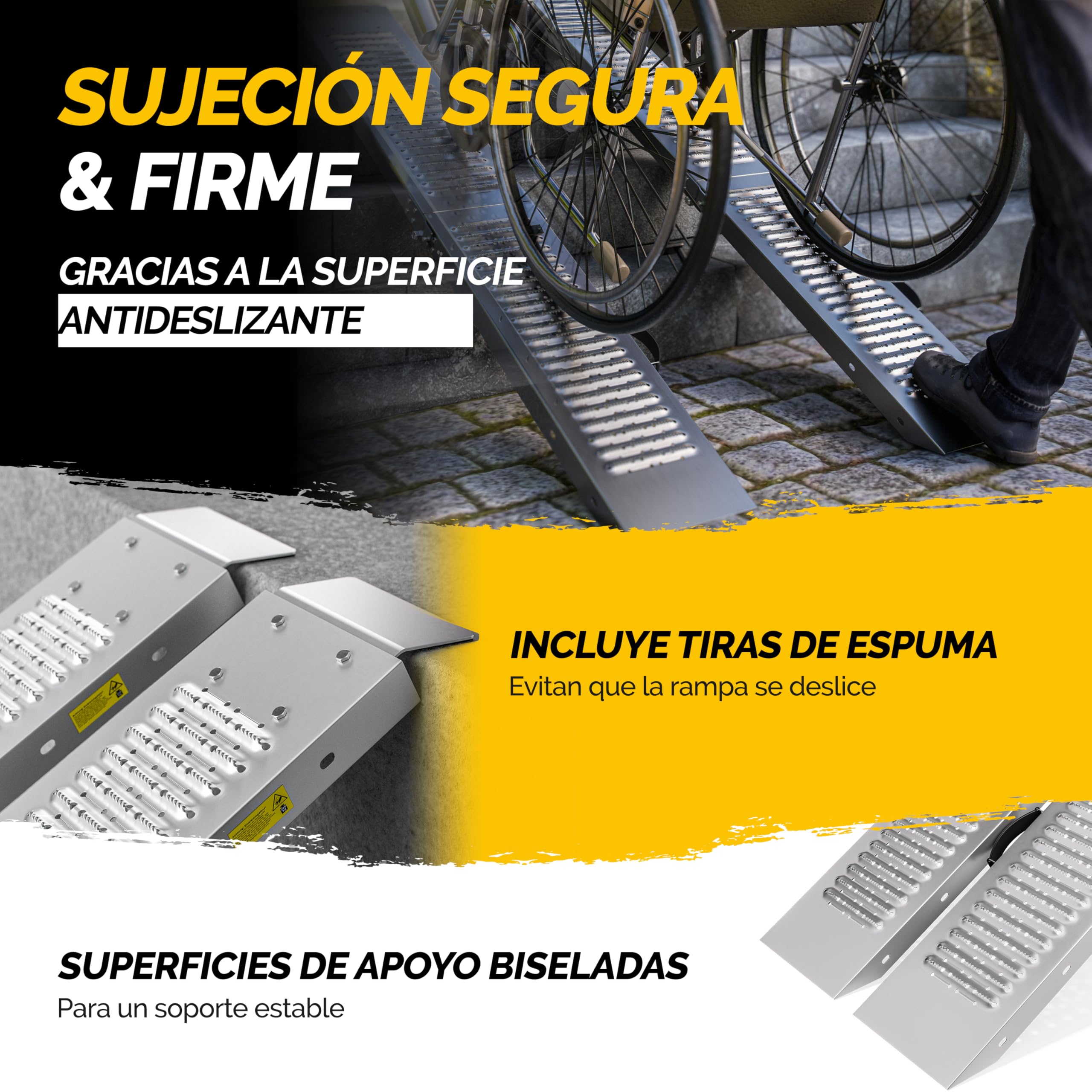 MONZANA® 2X Rampas para Coches Plegables 175cm Acero Galvanizado Carga Total 400kg Vehículos Motos Sillas de Ruedas Rieles Mecanismo Bloqueo Antideslizante Asas Remolque Furgoneta Quads Carretillas
