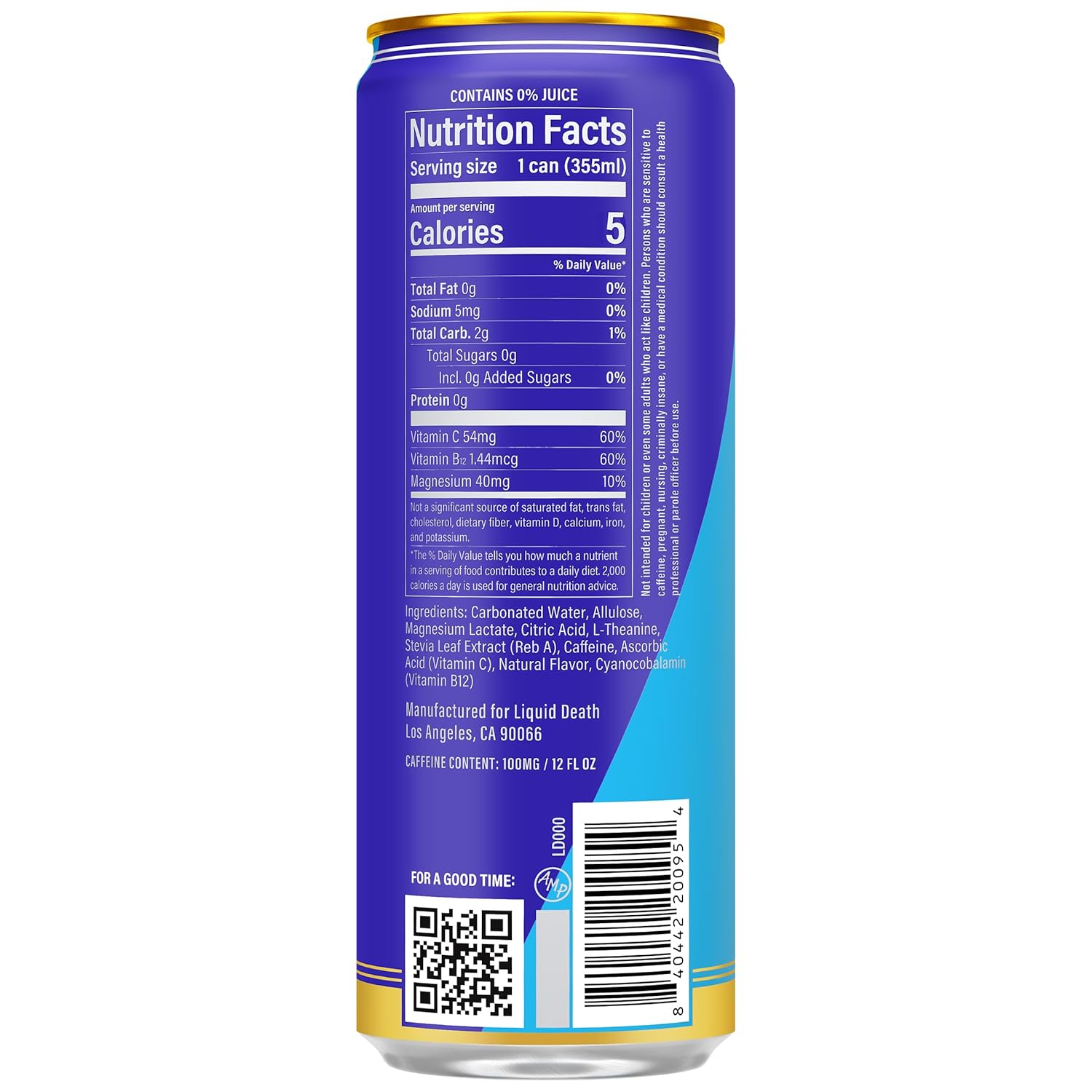 Liquid Death Sparkling Energy - Tropical Terror (Classic Piña Colada), Zero Sugar Energy Drink, Unextreme Caffeine 100mg, Essential Vitamins, 12 Fl Oz (Pack of 12) - Image 2