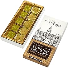Eastanbul Dubai Style Turkish Delight with Dubai Filling, 8.8oz, Pistachio and Knafeh Filled Marshmallow, Lokum, Candy Gift Box, International Candy (Chocolate Free)
