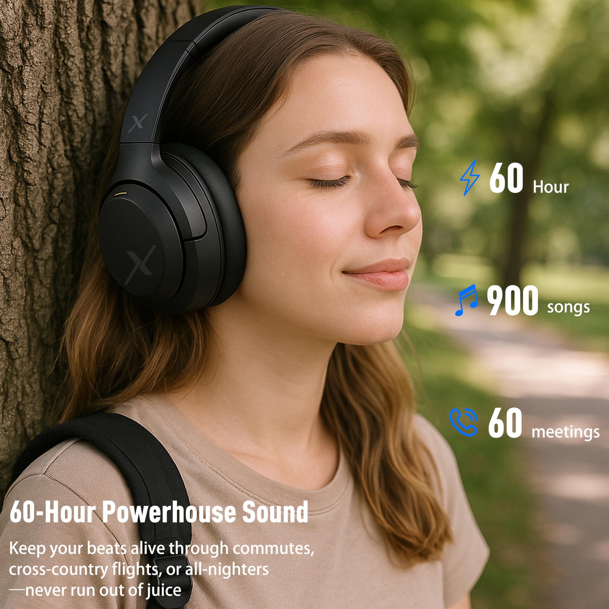 Riwbox Cuffie ibride con cancellazione attiva del rumore, cuffie Bluetooth over-ear, 60 ore di riproduzione, audio ad alta risoluzione, pieghevoli, Bluetooth V5.4, comfort e immersione per lavoro